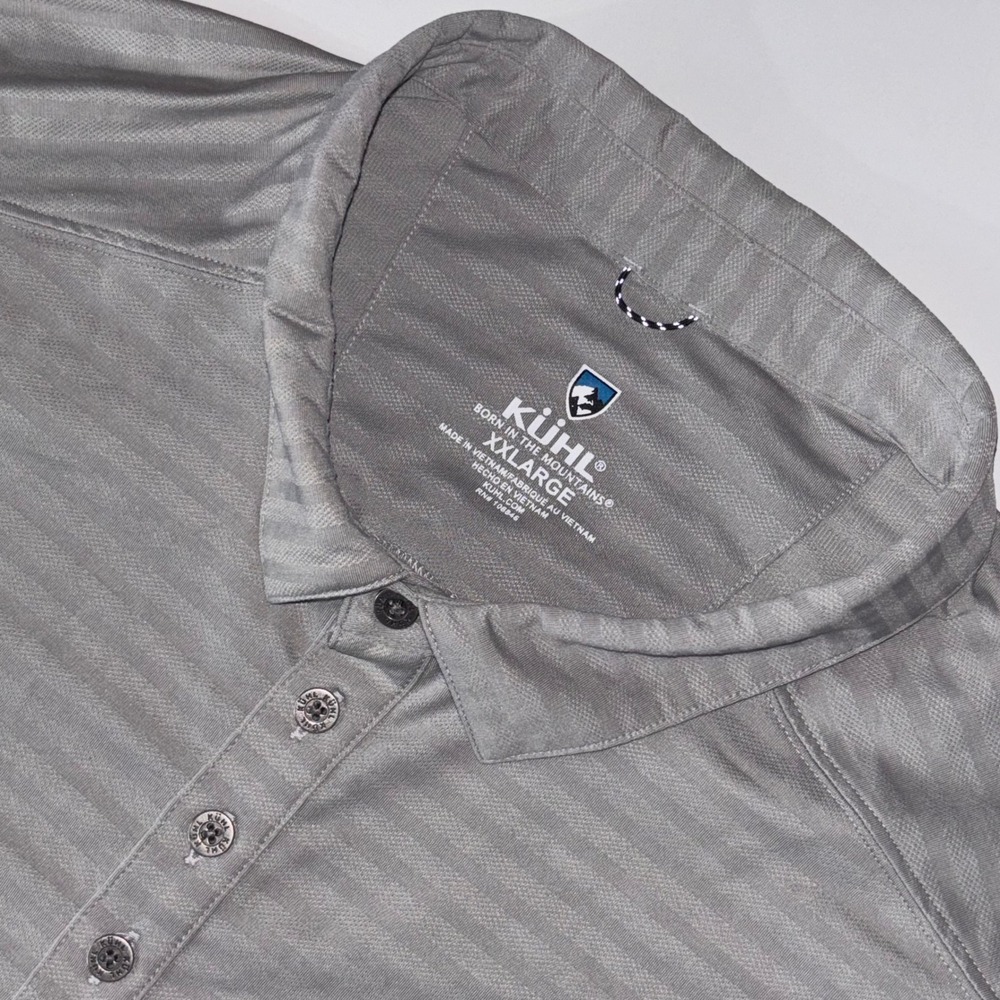 Kuhl AirKuhl Polo Shirt Men's XXL Gray Striped Performance Stretch Short Sleeve